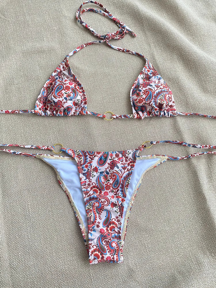Miyouj Bandage Bikinis Sexy Swimwear Women Swimsuit Triangle Bikini Sets 2025 Bathing Suits Micro Thong Print Swimsuits
