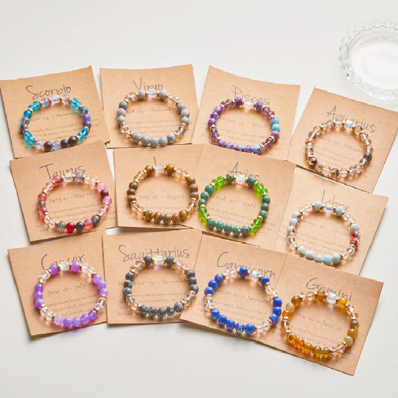 Fashion 12 Zodiac Crystal Beaded Bracelet Aries Taurus Gemini Cancer Leo Virgo Libra Scorpio Aquarius Pisces Women Jewelry Gift