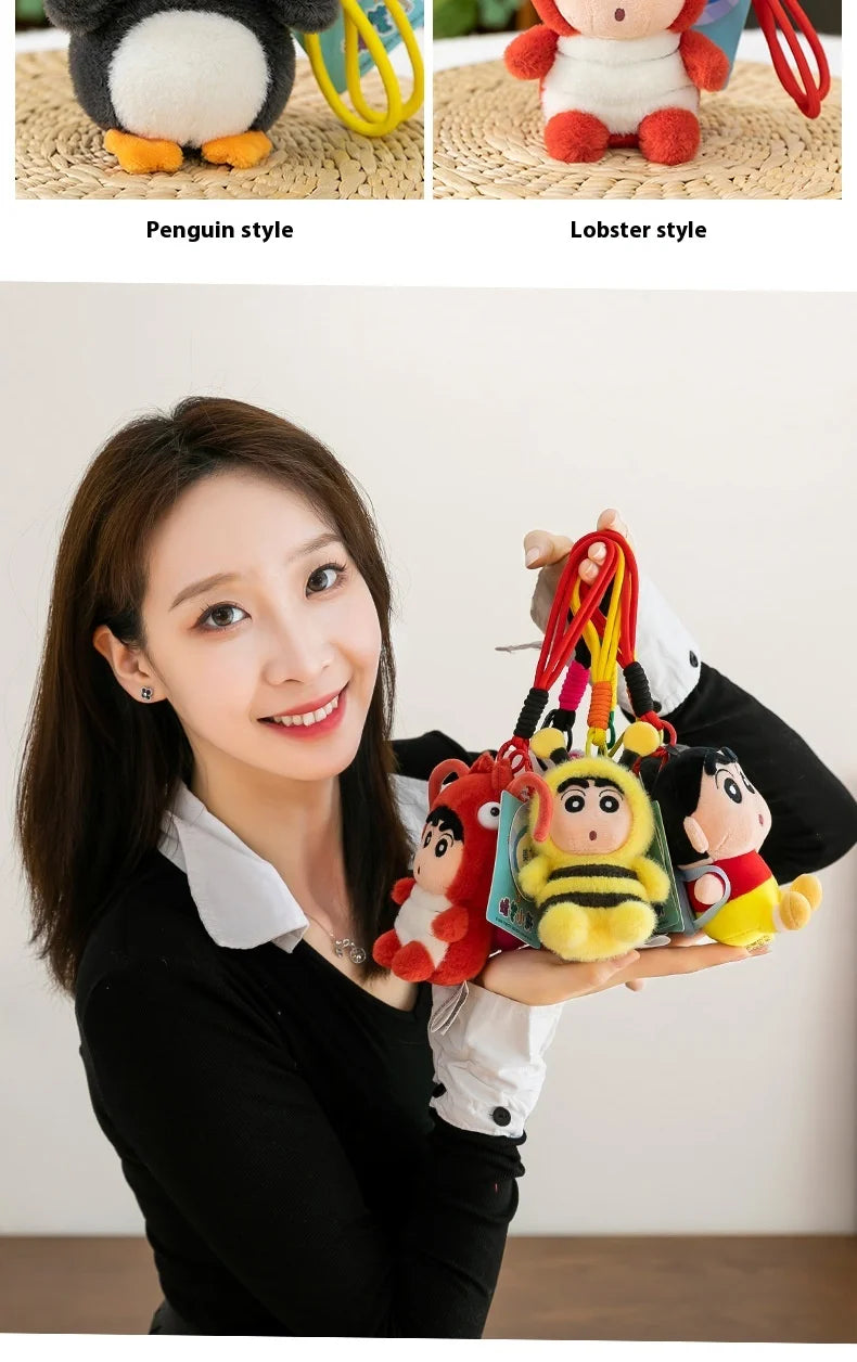 Penguin Crayon Shin-chan Plush Toy Keychain Girl Cute Bee Backpack Pendant Crayfish Doll Car Hanging Decoration Christmas Gift