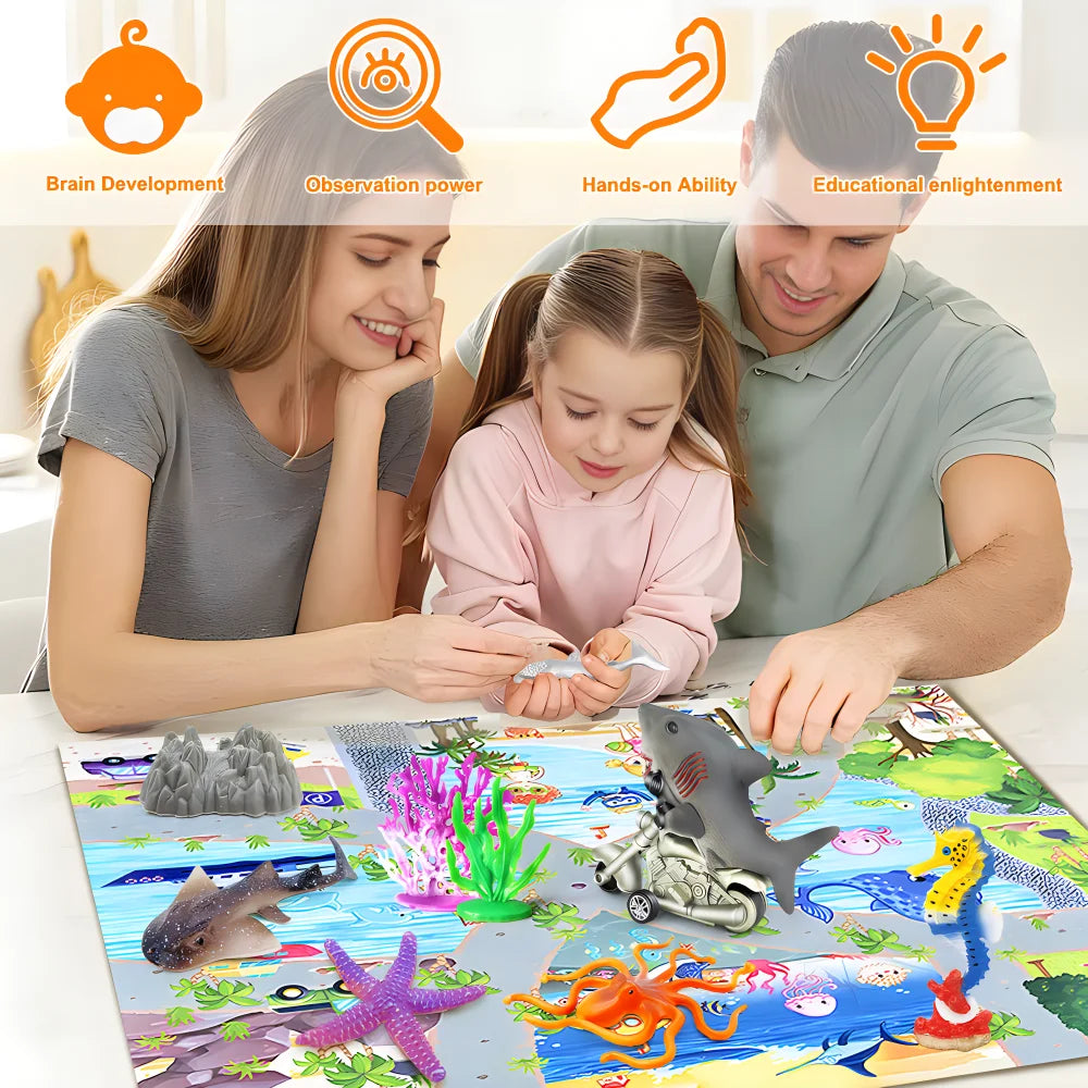Solid core plastic Marine animal Submarine biological model starfish shark model storage box set Educational toys Christmas gift