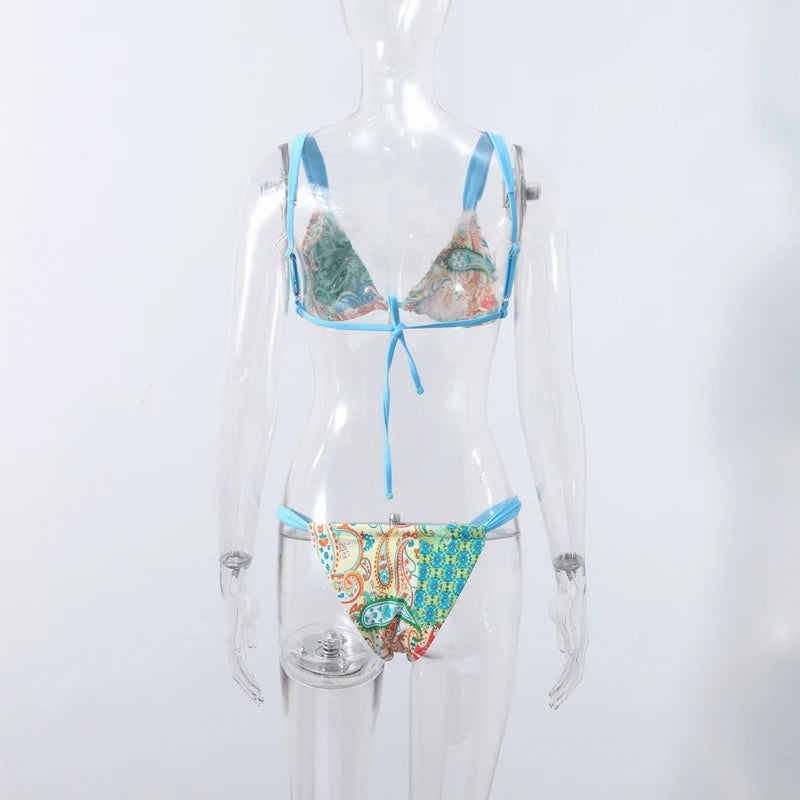 Beach Printed Bikini Skirts Set Women's Sexy Backless Sleeveless Lace-up Swimwear Long Skirt 2025 Summer New Lady Vacation Suit