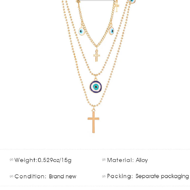 3 Layers Evil Eye Golden Pendant Necklace for Women Men Necklace Waterproof Chain Pendant For Girls Party Jewelry Gift