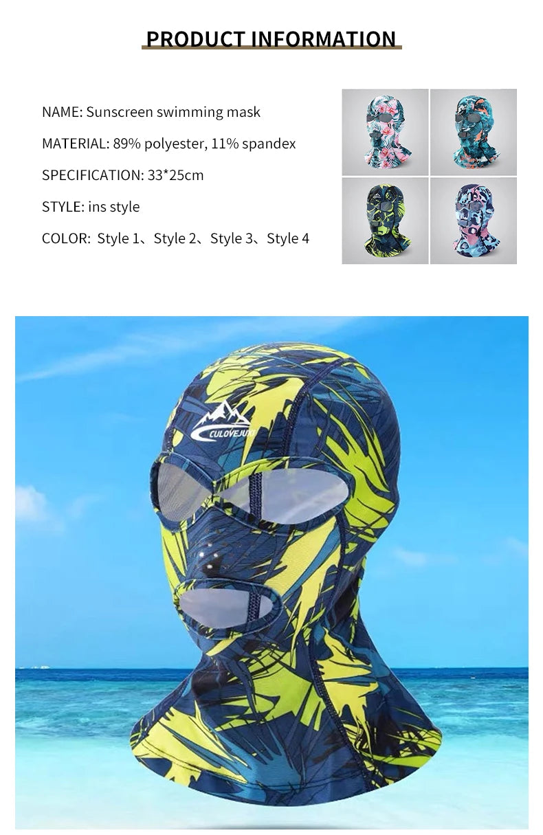 Summer Sun Protection Swimming Mask Flowers Balaclava Swim Cap Sun UV Protection Breathable Swim Cap for Women Men