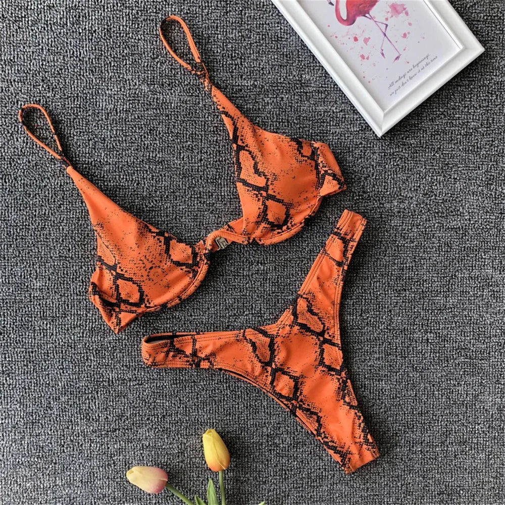 Snake Print Bikini Push Up Sexy Micro Swimsuit Thong Swimwear 2 Piece Beachwear Women Bathing Suit Bikinis Sets Female Swimsuits