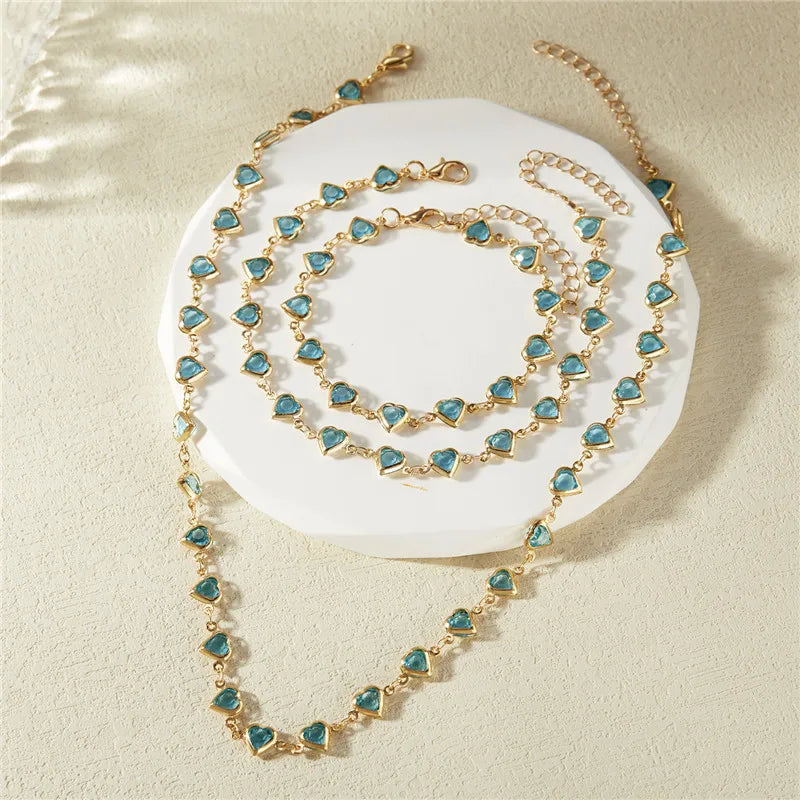 Exquisite Boho Candy Color Heart Shaped Crystal Bracelet for Women Fashion Charm Zircon Butterfly Pearl Metal Chain Bracelets