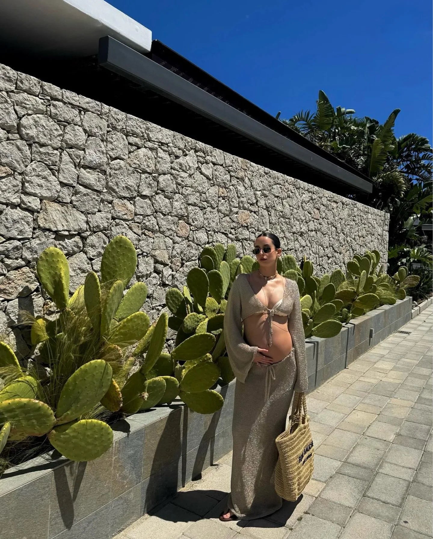 Solid Colour Sexy Beachwear Swimsuit Cover Up Knit Two-piece 2025 Summer Women's Big Bell Sleeve Lace-up Top Long Skirt Set K128