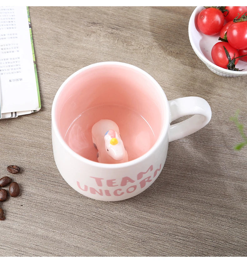 Cute Cartoon Coffee Figurine Mugs with Animal Inside, Ceramic 3D, Uincorn, Love Novelty Cup, Christmas Gift for Friends, Kids