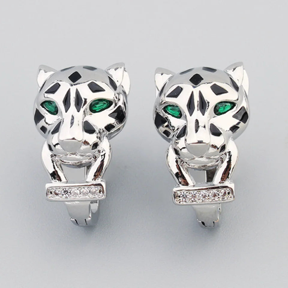 Zlxgirl Green Eye Jet leopard pendant with Earrings Jewelry Set AAA micro pave cubic zircon copper necklace sets fashion jewelry