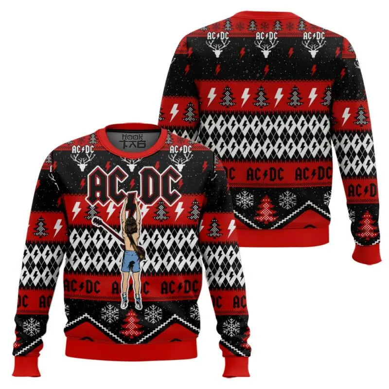 ACDC Ugly Christmas Sweaters Funny Holiday Party Pullover Angus Young Band Plus Size Xmas Sweaters for Men Christmas Gift 2026