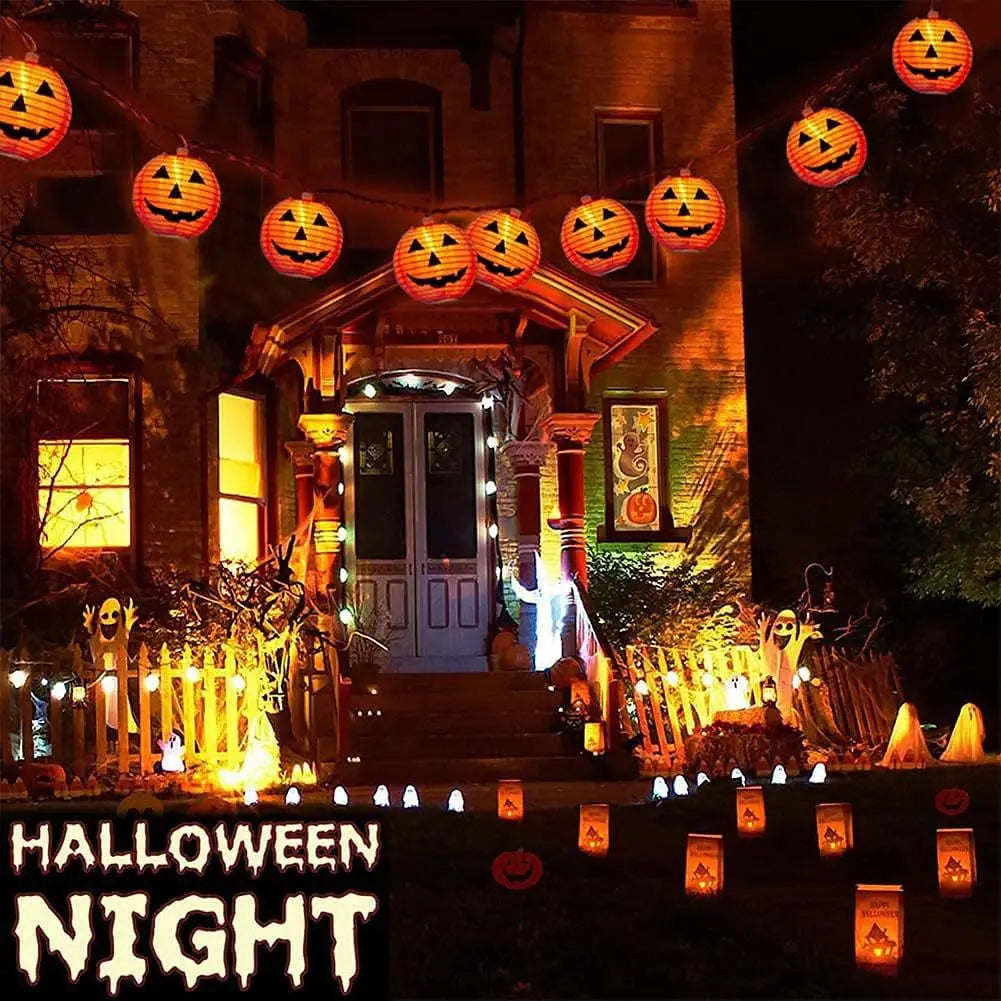 Halloween Pumpkin Lantern Solar String Lights Outdoor Waterproof LED Fairy String Lights Garden Yard Halloween Party Decorations