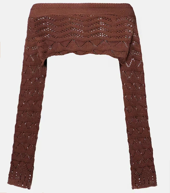 Sexy Knit One-neck Long Sleeve Short Top Drawstring Half Skirt Beach Two-piece 2025 Women Summer Swimsuit Cover Up Chic Set K172