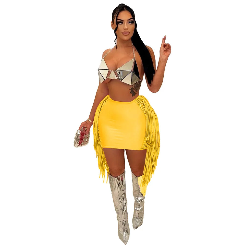 Sexy Wrap Women Mini Skirts Solid Bodycon Streetwear Skirts 2022 Summer Chic Hollow Out Tassel Y2K Style Bottom Outfits