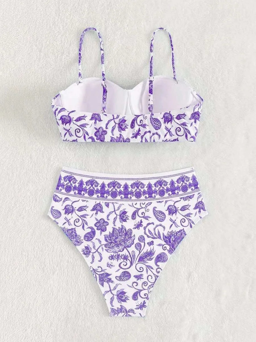 2025 High Waist Bikinis Women Print Push Up Swimsuit Floral Swimwear Female Bathers Bathing Swimming Suit Summer Beachwear