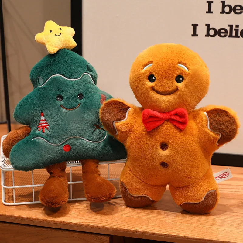 Cute Christmas Gingerbread Man Plush Toy Chocolate Cookie Doll Christmas Tree Santa Claus Decor Christmas Gift Box For Kids
