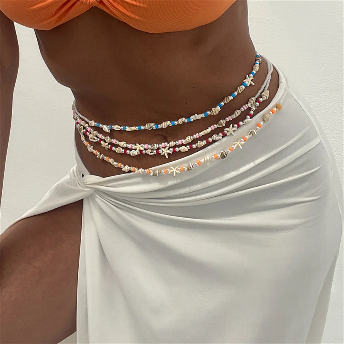 Ingemark Boho Simple Starfish Conch Seed Beads Waist Belly Chain for Women Summer Beach Bikinis Festival Y2K Body Jewelry Gift
