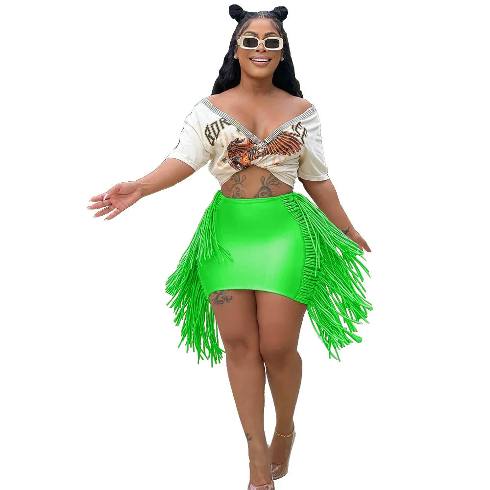 Sexy Wrap Women Mini Skirts Solid Bodycon Streetwear Skirts 2022 Summer Chic Hollow Out Tassel Y2K Style Bottom Outfits
