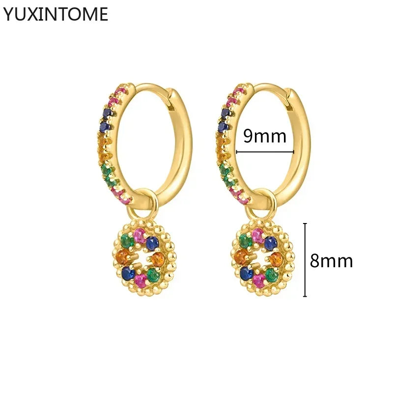 Colorful Crystal Earrings 925 Sterling Silver Ear Needle Stud Earrings for Women Cross Dangle Earrings Party Wedding Jewelry
