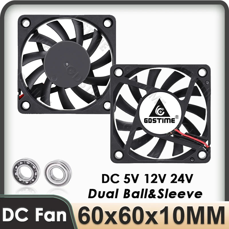 Gdstime 60mm 6cm Brushless Cooler USB 2Pin 3Pin DC 5V 12V 24V Fan 60x10mm 6010 Dual Ball for Computer Pc Cpu Case Cooling Fan