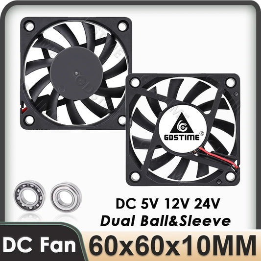 Gdstime 60mm 6cm Brushless Cooler USB 2Pin 3Pin DC 5V 12V 24V Fan 60x10mm 6010 Dual Ball for Computer Pc Cpu Case Cooling Fan