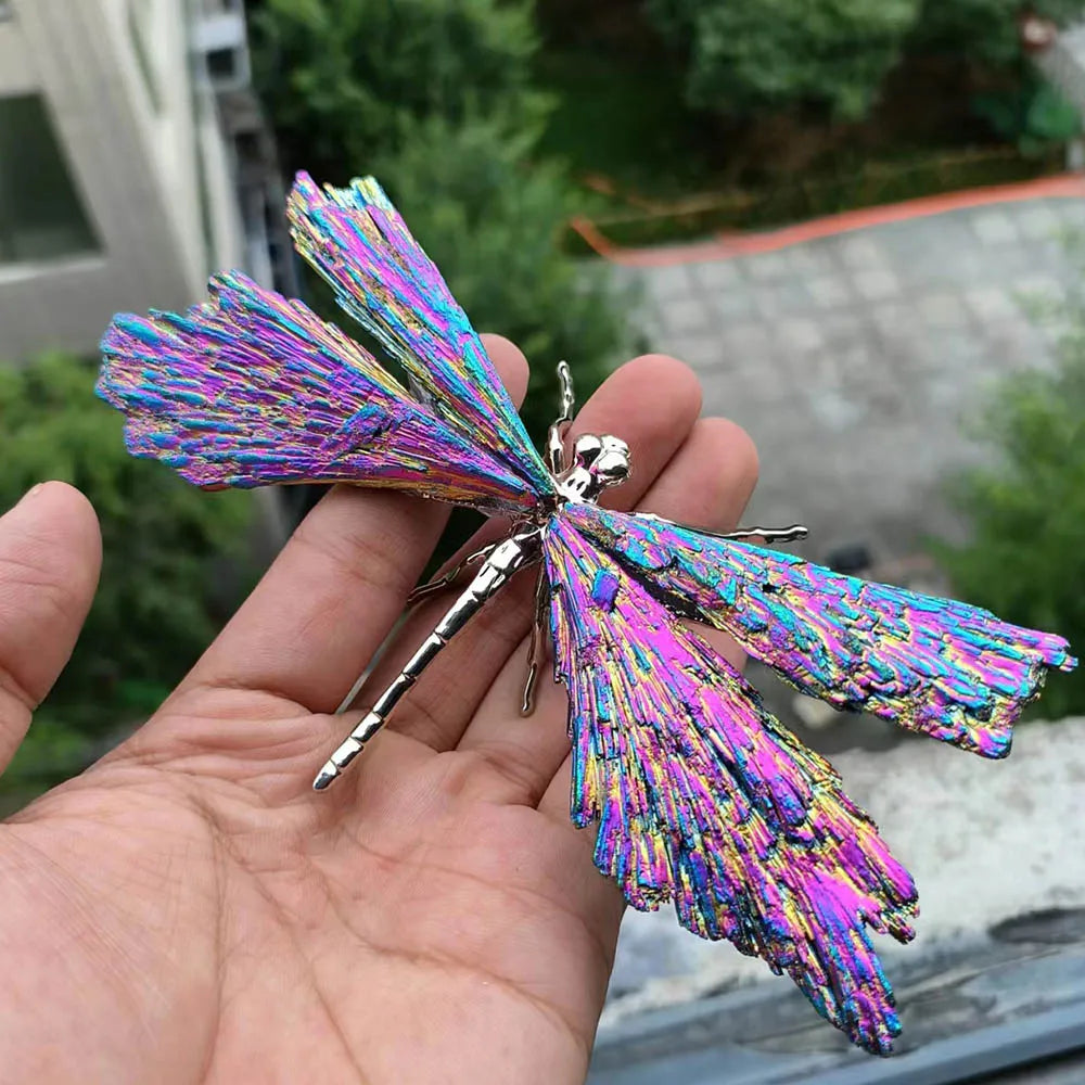 Rainbow Electroplated Black Tourmaline Kyanite Dragonfly Natural Crystal Aura Quartz Mineral For Home Decor Ornaments Gifts