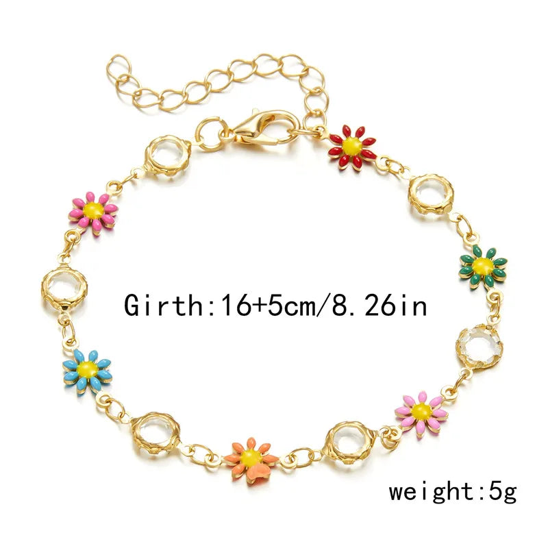 Exquisite Boho Candy Color Heart Shaped Crystal Bracelet for Women Fashion Charm Zircon Butterfly Pearl Metal Chain Bracelets