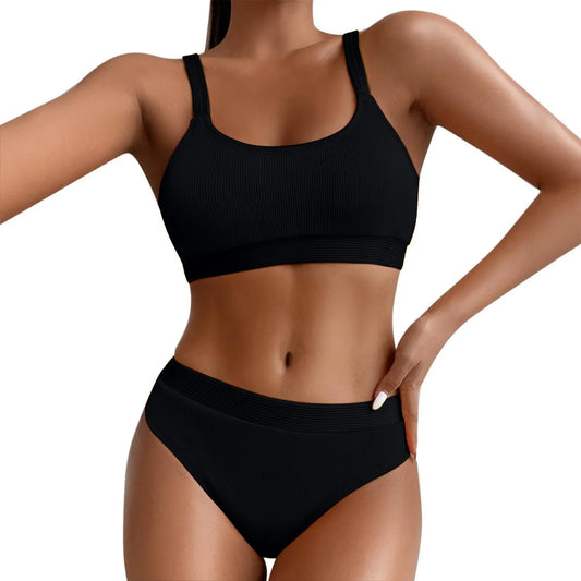 Women High Waist Bikini Female Crew Neck Push Up Bra Bikinis Print Swimsuit Female Beachwear Hip Lifting Shorts Swimwear