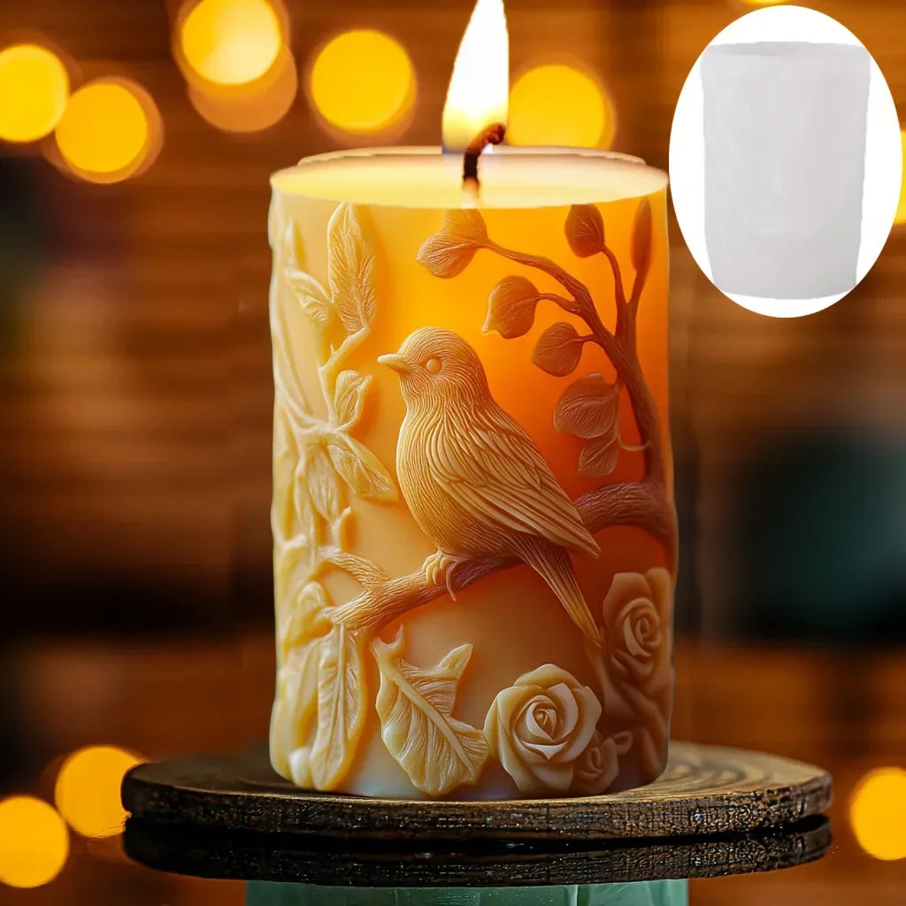 DIY elk relief cylindrical candle silicone mold sika deer flower relief resin mould Forest sika deer gypsum molds Christmas gift