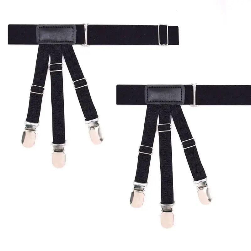 Men's Shirt Garters Adjustable Elastic Leg Suspenders Shirt Holders Straps Belt Crease-Resistance Non-slip Locking Clamps Black