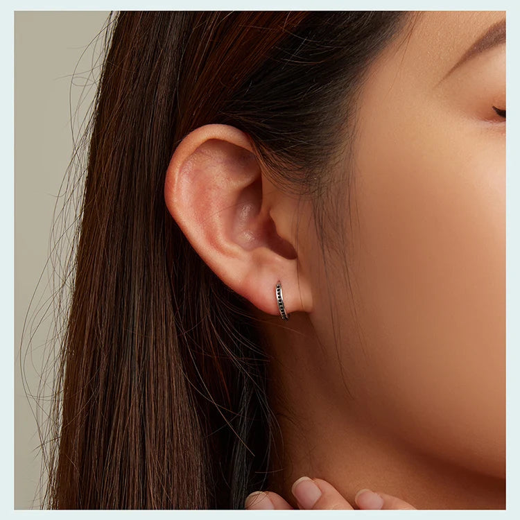 Bamoer 925 Sterling Silver Black Zircon Ear Clips	Pave Setting CZ European Style Earrings for Women Gift SCE1522