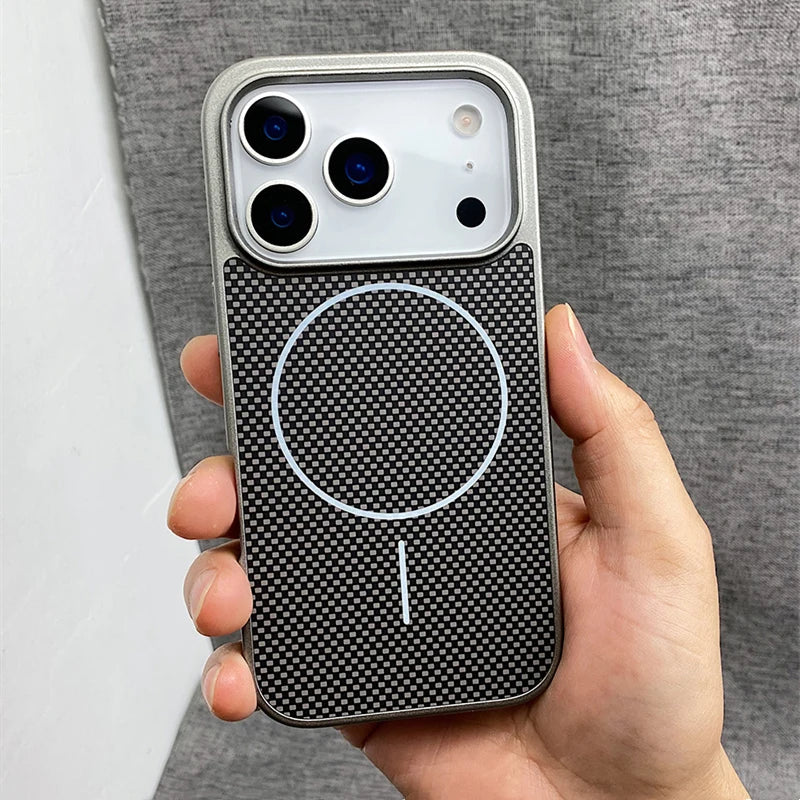Carbon Fiber Texture MagSafe Phone Case For iPhone 17 Pro 16 pro max 15 Pro 14 13 12 Senior Frosted Wireless Charging Back Cover