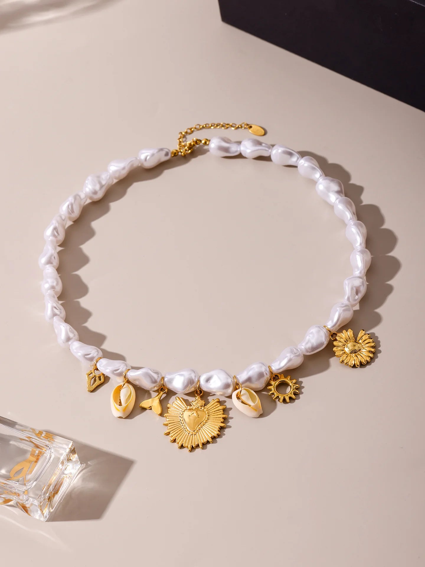 Summer Stainless Steel Gold Plated Sunshine Pendant Necklace for Women Sea Shell Chain Luxury Jewelry Gift