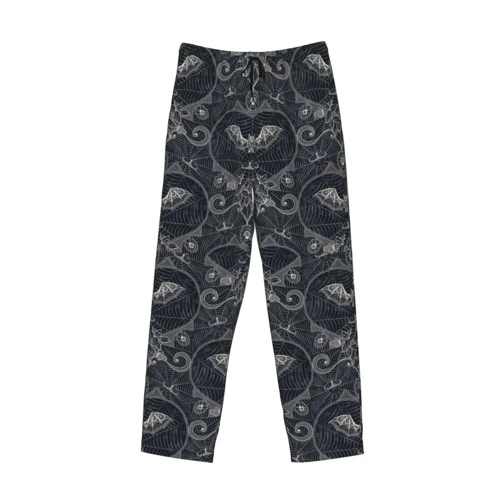 Custom Cute Spooky Halloween Bats Black And Purple Pajama Pants for Men Lounge Sleep Drawstring Sleepwear Bottoms with Pockets