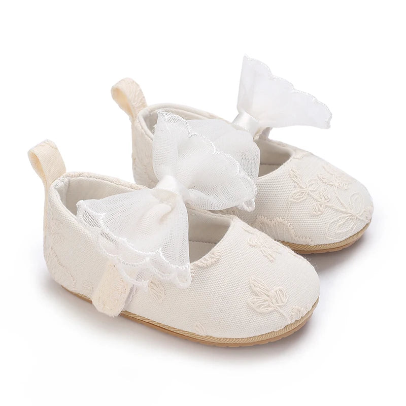 Cute Lace Baby Princess Shoes for Spring And Autumn 0-18M Infant Girls Anti-Slip Rubber Sole Bow Detail Anti-Slip Footwear