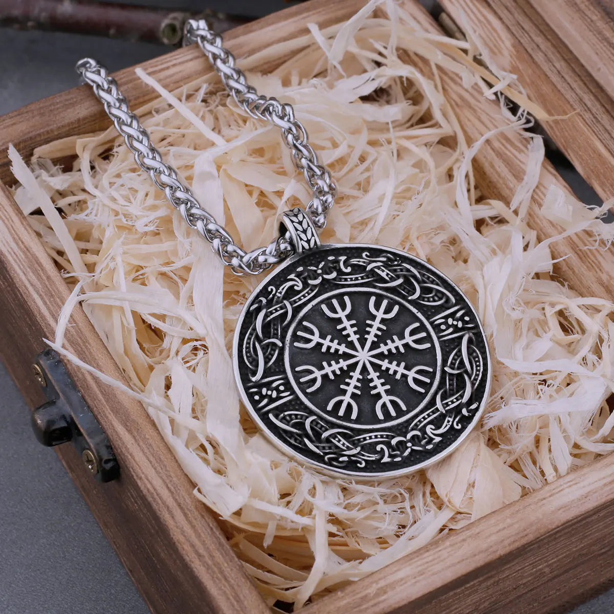 Stainless Steel Men's Viking Blend Ouroboros Helmet of Awe Necklace Hip Hop Vintage Pendant Scandinavian Jewelry Gift