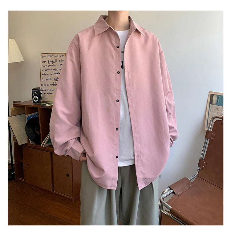 Shirt Men Solid Long Sleeved Shirt For Men Korean Fashion Shirts Baggy Business Casual Single Breasted Shirt Harajuku Oversized