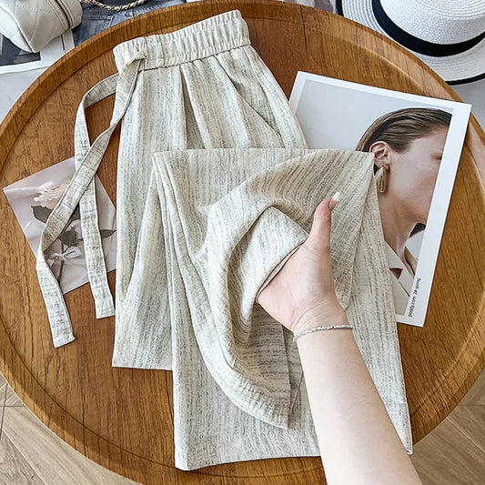 Ice Silk Wide Leg Pants Women's Loose Casual Thin Summer Trousers Small Size Draped Straight Leg Pants Female Fashion