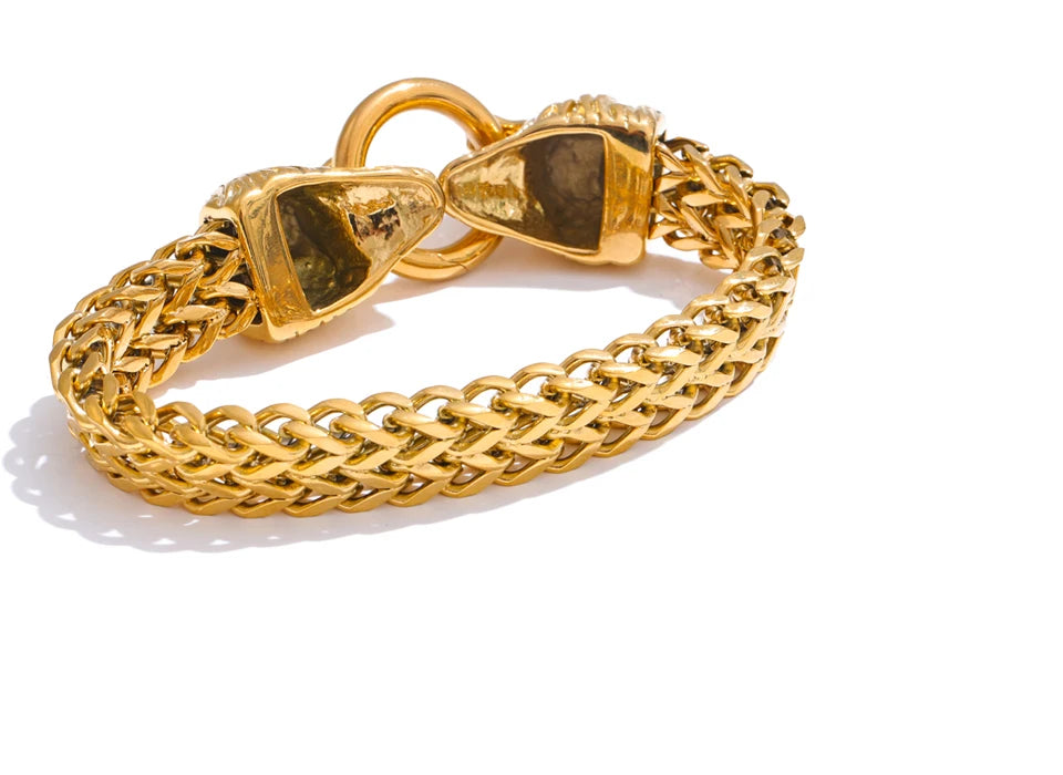 Yhpup Exaggerated Lion Cuban Chain Thick Bracelet Bangle Men Texture Stainless Steel 18K Gold PVD Plated Personalized Jewelry