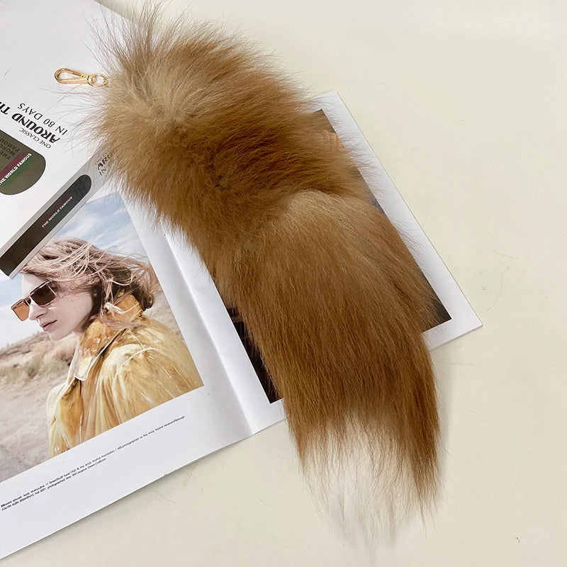 Naturally Fashion Fox Tail Keychain Wolf Tail Fur Tassel Bag Tag Black And Brown Charm Keyring Pom Pom Holder Strap Chain Gifts