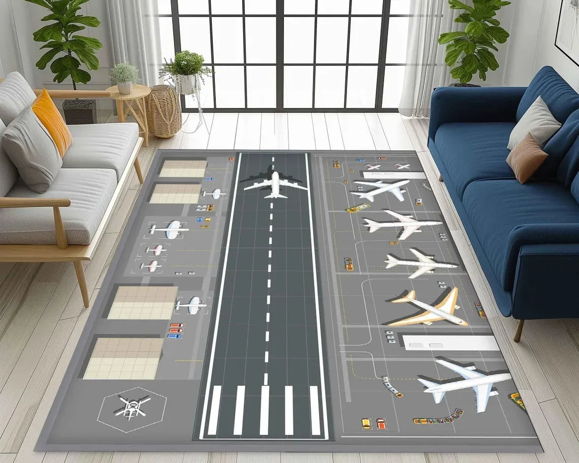 Kids Play Area Rugs Airport Overlooking Map Theme Carpet Living Room Decor Mans Cave Sofa Rug Bedroom Bedside Rug Christmas Gift