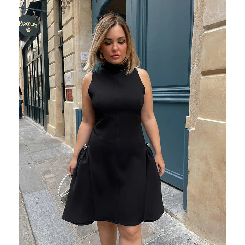 Vintage Brown Long Dress Women's Elegant Loose Diagonal Neck Black Metal Buckle Maxi Dresses Female 2025 Summer Evening Party