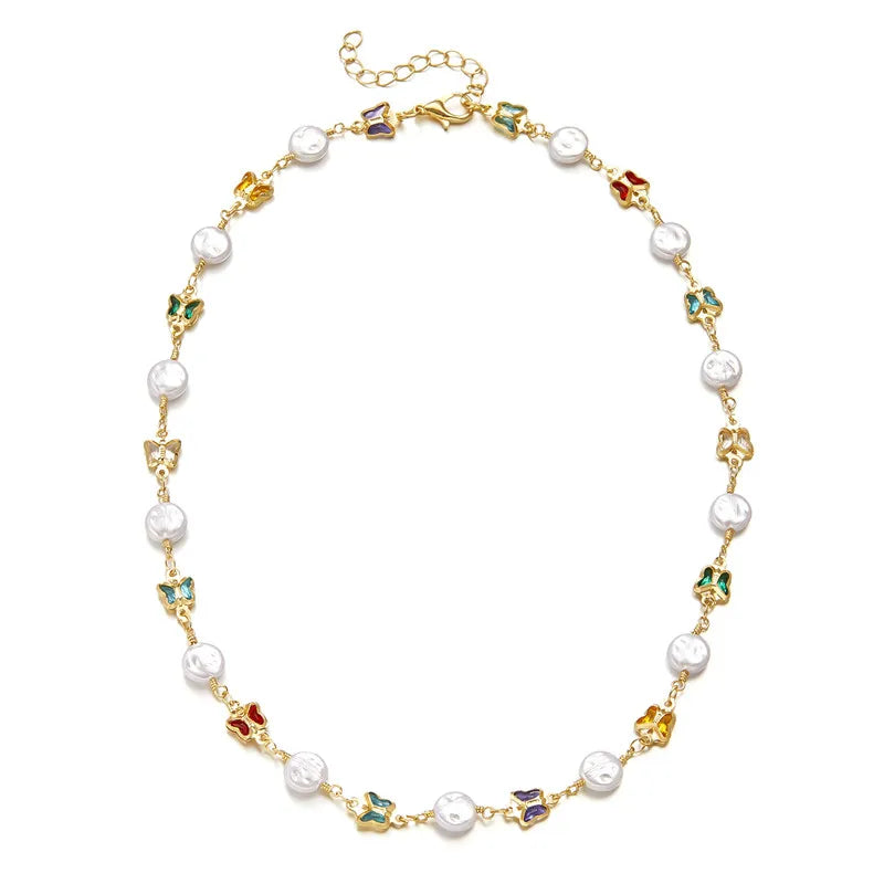 Exquisite Boho Candy Color Heart Shaped Crystal Bracelet for Women Fashion Charm Zircon Butterfly Pearl Metal Chain Bracelets