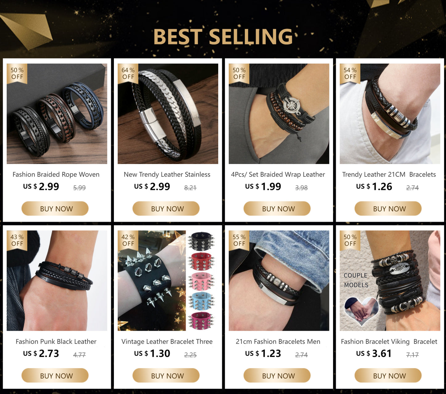 Bracelet for Men Fashion Pop Pentagram Beaded DIY Bracelet Set Stud Accessories Men's Punk Street Bracelet Retro Charm Bracelet