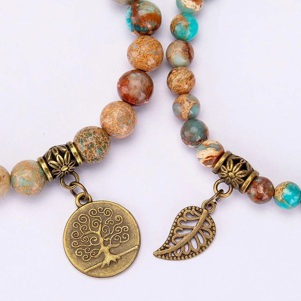 Natural Semi Precious Gemstone Beads Bracelet for Women Life Tree and Leaf Charm Energy Reiki Crystal Stretch Bracelets Jewelry