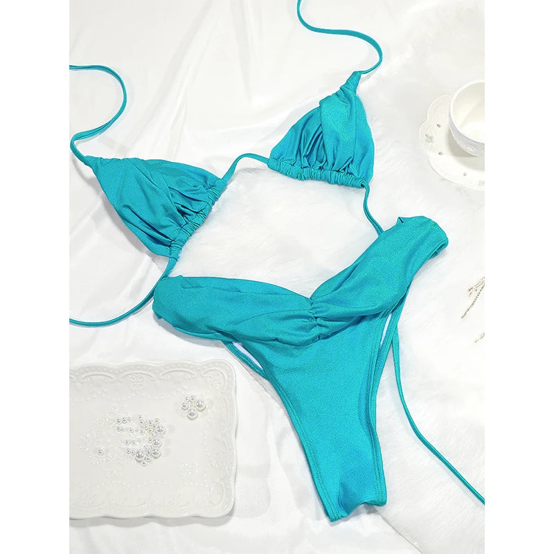 Sexy Bikinis Solid Swimsuit Bandage Bikini Set Women's Two Piece Suit 2025 Bathsuit For Female Summer Swimwear