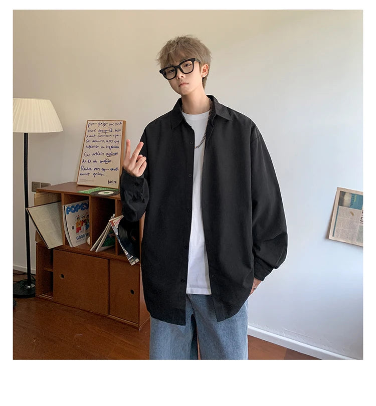 Shirt Men Solid Long Sleeved Shirt For Men Korean Fashion Shirts Baggy Business Casual Single Breasted Shirt Harajuku Oversized