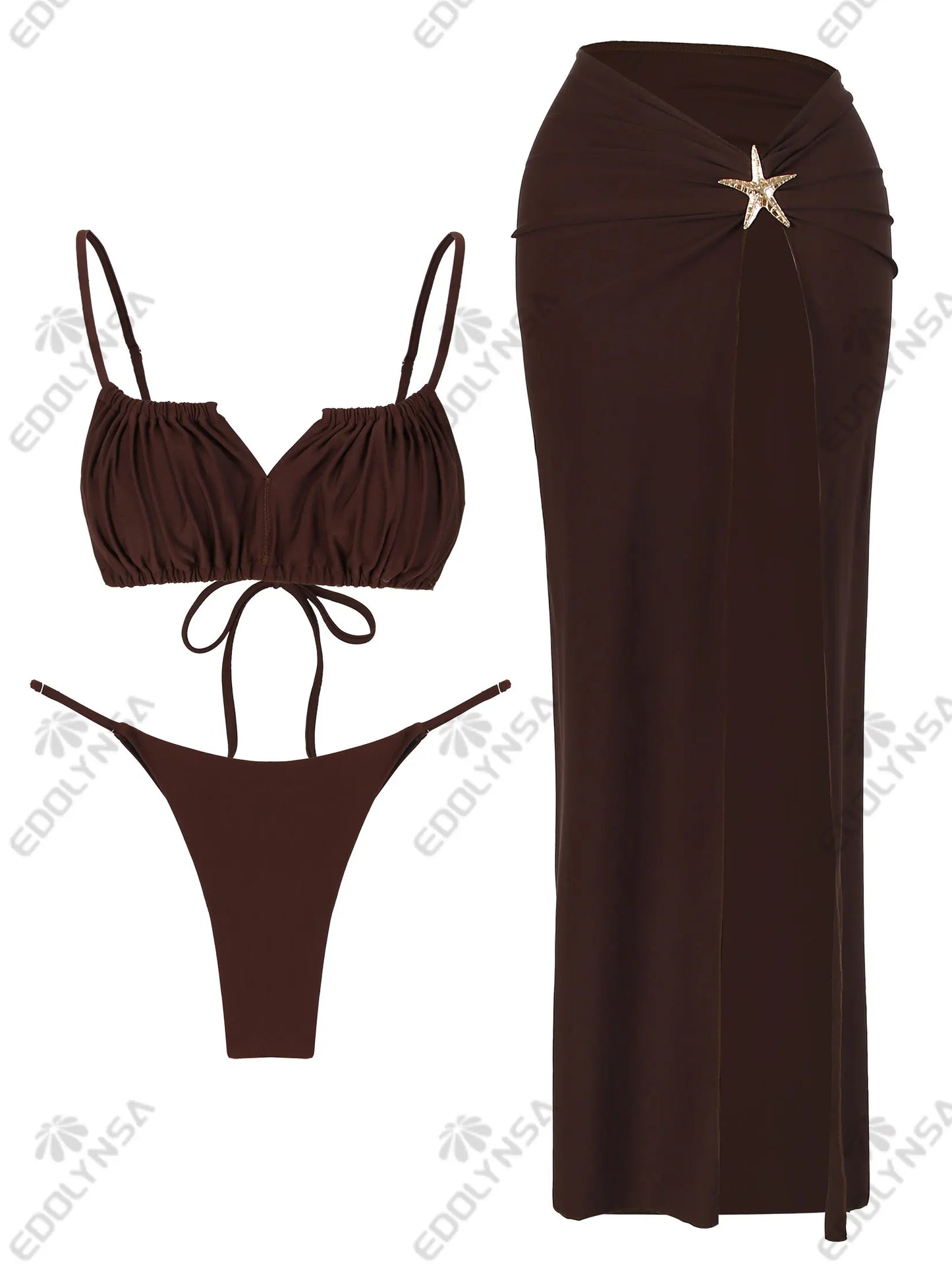 2025 Summer 3 Piece Bikinis Sets Women Swimsuit Sexy Halter Bandage Beach Wear Ruffled Swimwear For Women Bathing Suit K138