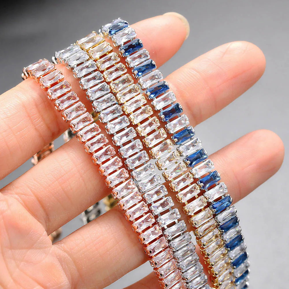 Rainbow Crystal Tennis Zircon Bracelets for Women Men Trendy Unisex Accessories Squares CZ Chain on Hand Classic Jewelry H167