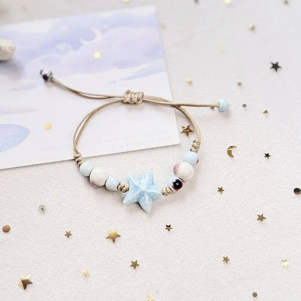 Bohemian Conch Starfish Shells Beaded Bracelets for Women Girls Boho Style Shell Beaded Beach Bangles Jewelry Gift Adjustable