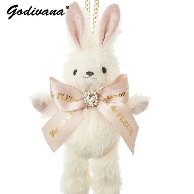 Japanese New Sweet Cute Rabbit Bear Rhinestone Bow Pendant Sweet Kawaii Girl Female Bear Bag Charm Pendant Keychains