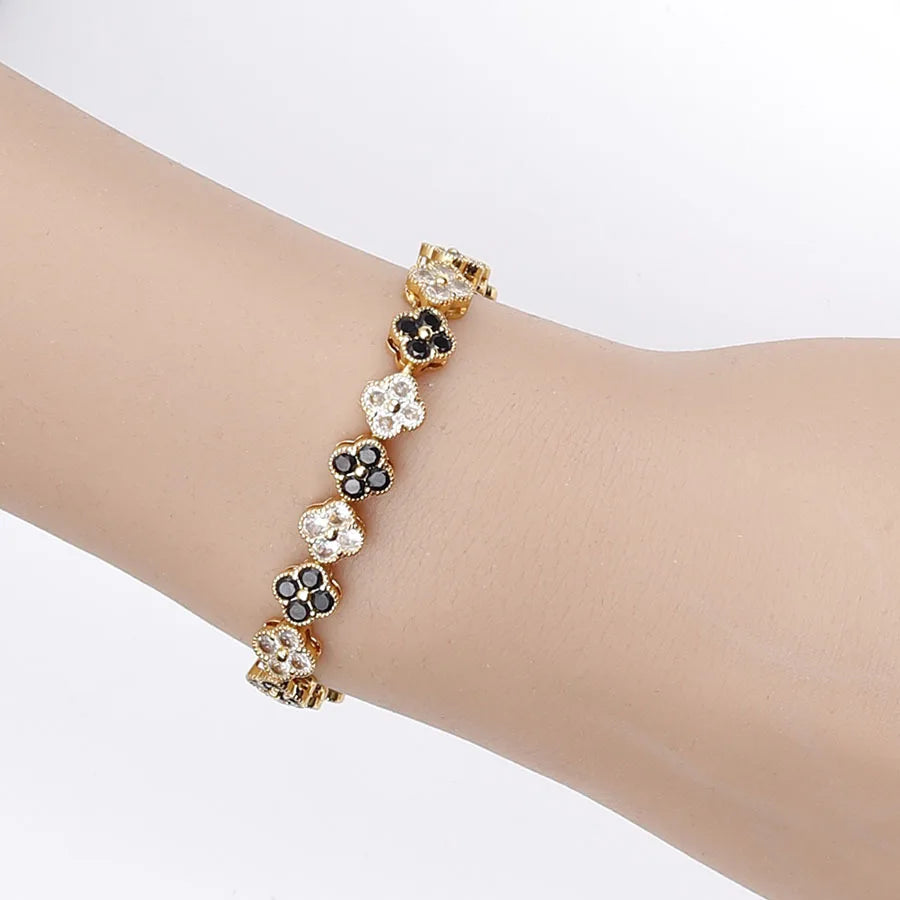 UILZ 1pc Rainbow Colorful Clover Zircon Bracelet Fashion Charm Gorgeous Charm Exquisite Cute Sweet Shining Crystal Jewelry Gift